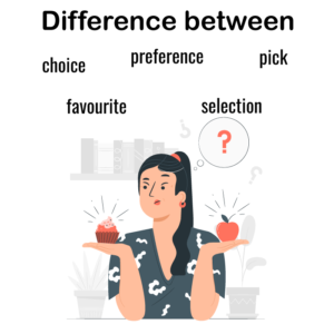 person looking at the difference between different words that are similar to preference